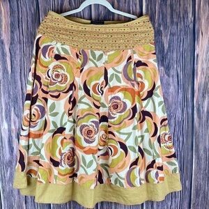Zuccaro 💯 Cotton Earth Tone Colored Floral & Beaded Midi Skirt- Sz Large